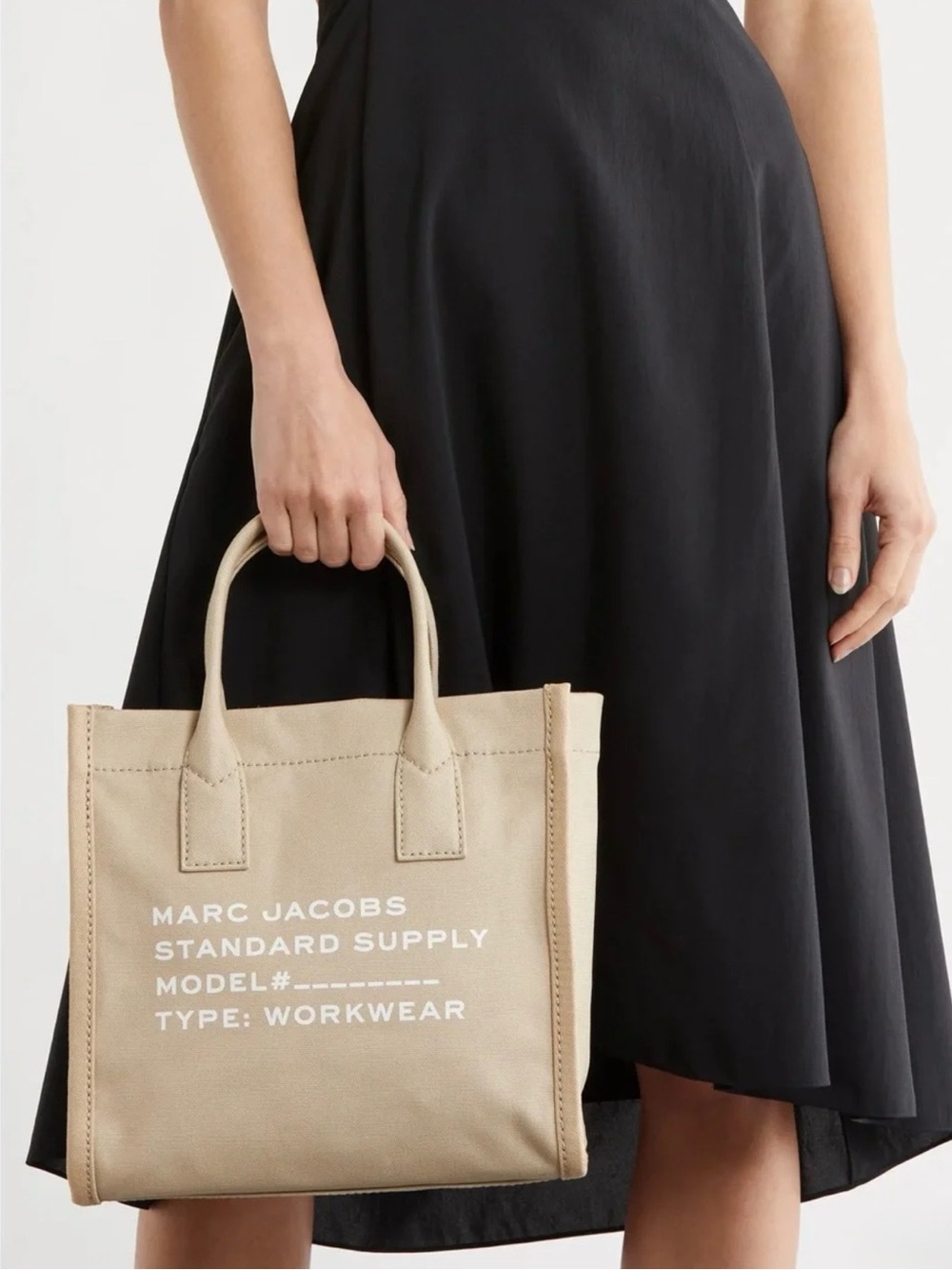 Marc Jacobs Beige Canvas Messenger Tote with Black Strap